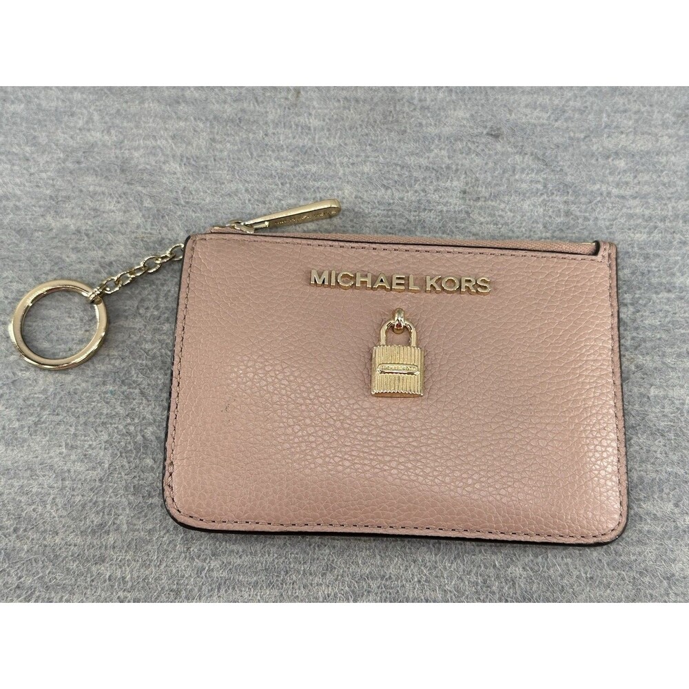 MICHAEL KORS Jet Set Travel Pink Pebble Leather Coin Zip Pouch PU